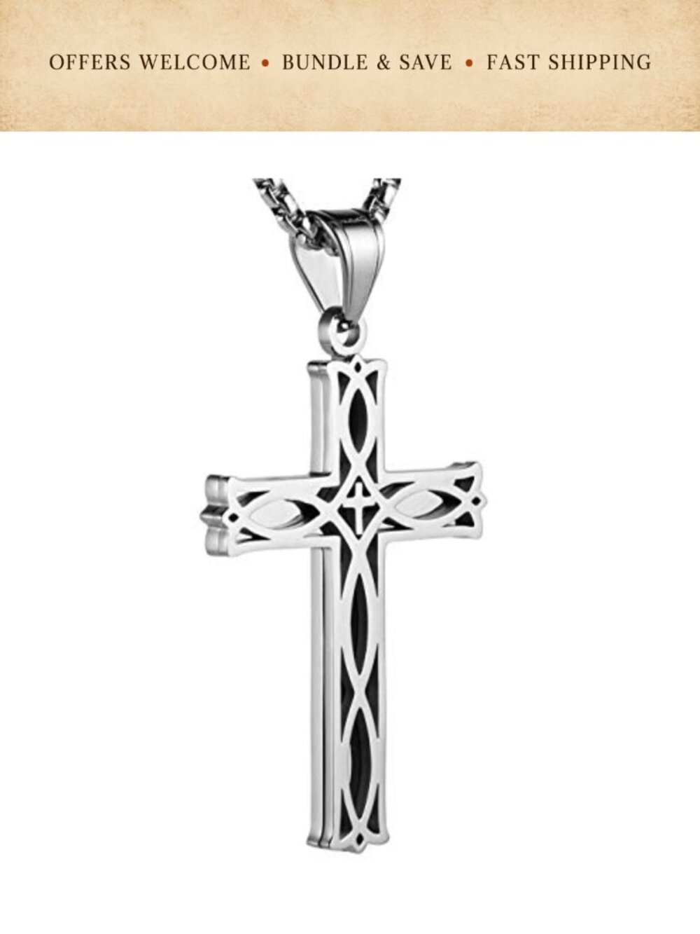 Stainless Steel Celtic Cross Infinity Knot Pendant Necklace 22 Inch Chain